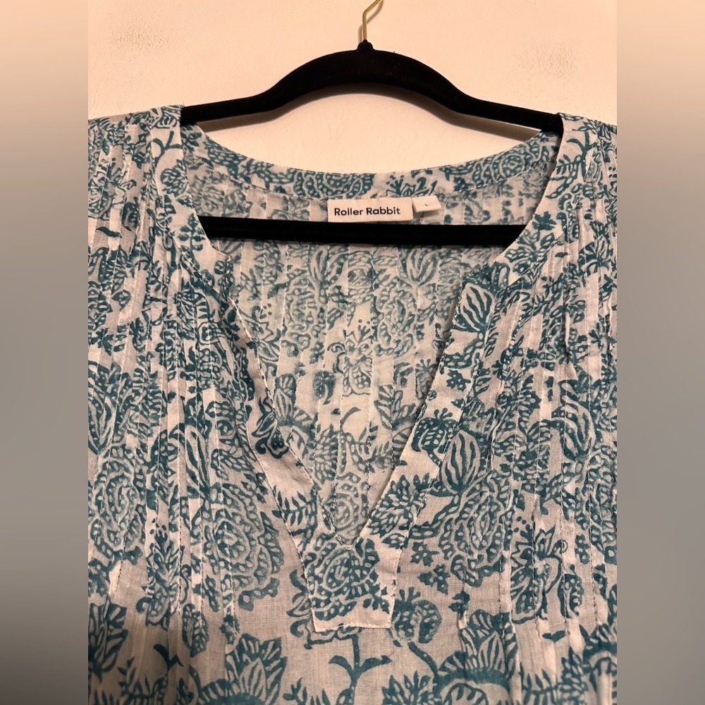 Roller Rabbit Ulili Paisley Print Cotton Gauze Ziva Tunic Size Large white blue - Picture 6 of 8
